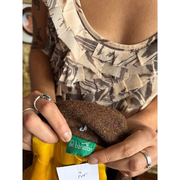 70s Wool Benetton Herringbone Bomber Jacket w Double Button Waist Size XL - Picture 13 of 13